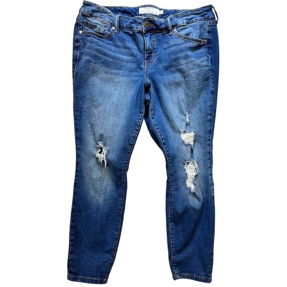 Torrid Womens Distressed Cotton Jeans Stretch Denim Size 16 Blue Solid Pockets